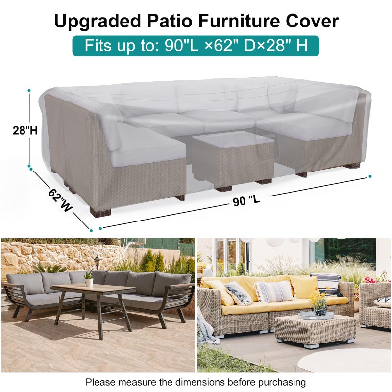 BROSYDA Patio Furniture Set Cover Waterproof, Heavy Duty Funiture Covers for Outdoor Sectional Sofa Set Wicker Rattan Table Chair Rectangular,90""L  62""W  28""H,Grey - Image 2